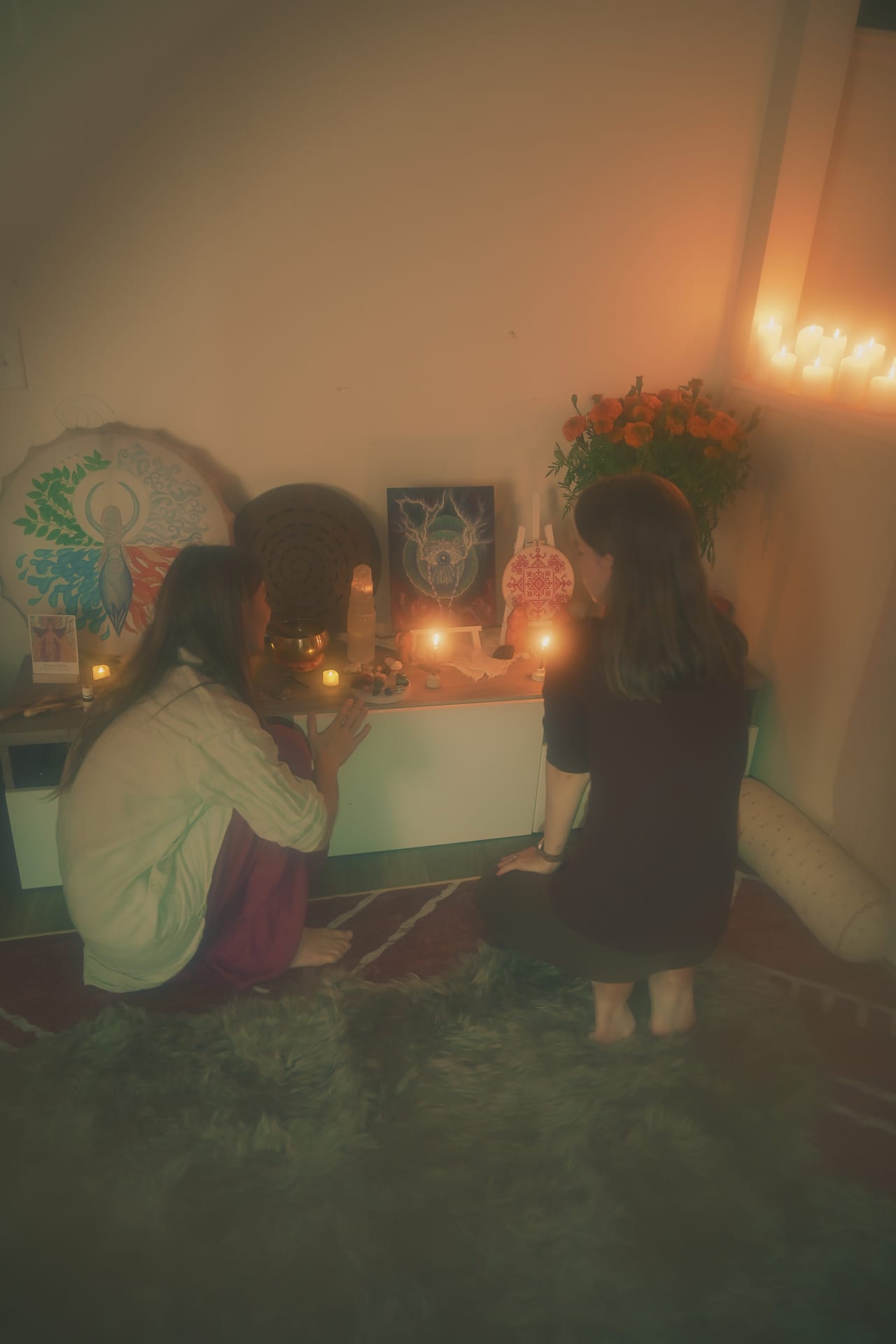Quiet ceremonial corner prepared for reflection and intention setting